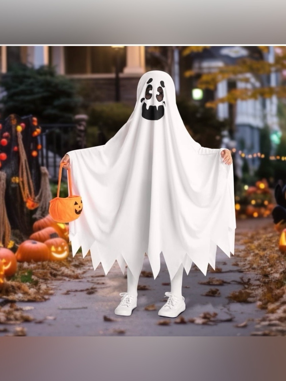Ghost Costume Unisex Kids Size 3T  With Pumpkin Basket NWT
